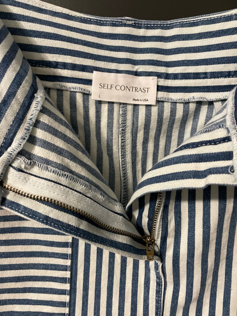 NWOT Self Contrast Blue White Striped Mini Skirt Pockets Cotton Size Large USA - Picture 4 of 7